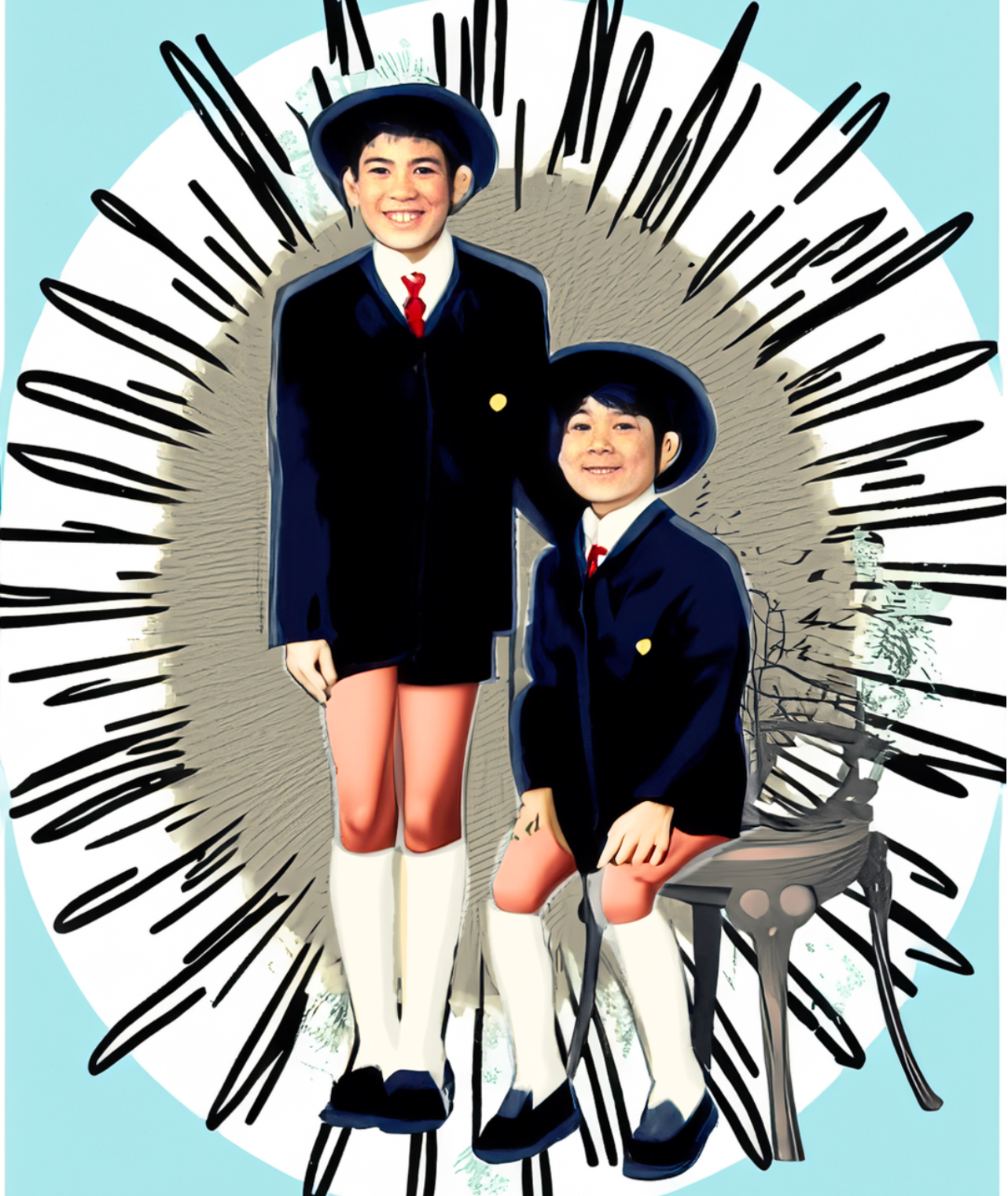 A childhood photo of Yoshikazu Grover (right) sitting beside his older brother Kaz (left), who is four years his senior. Source: Fillgoo website