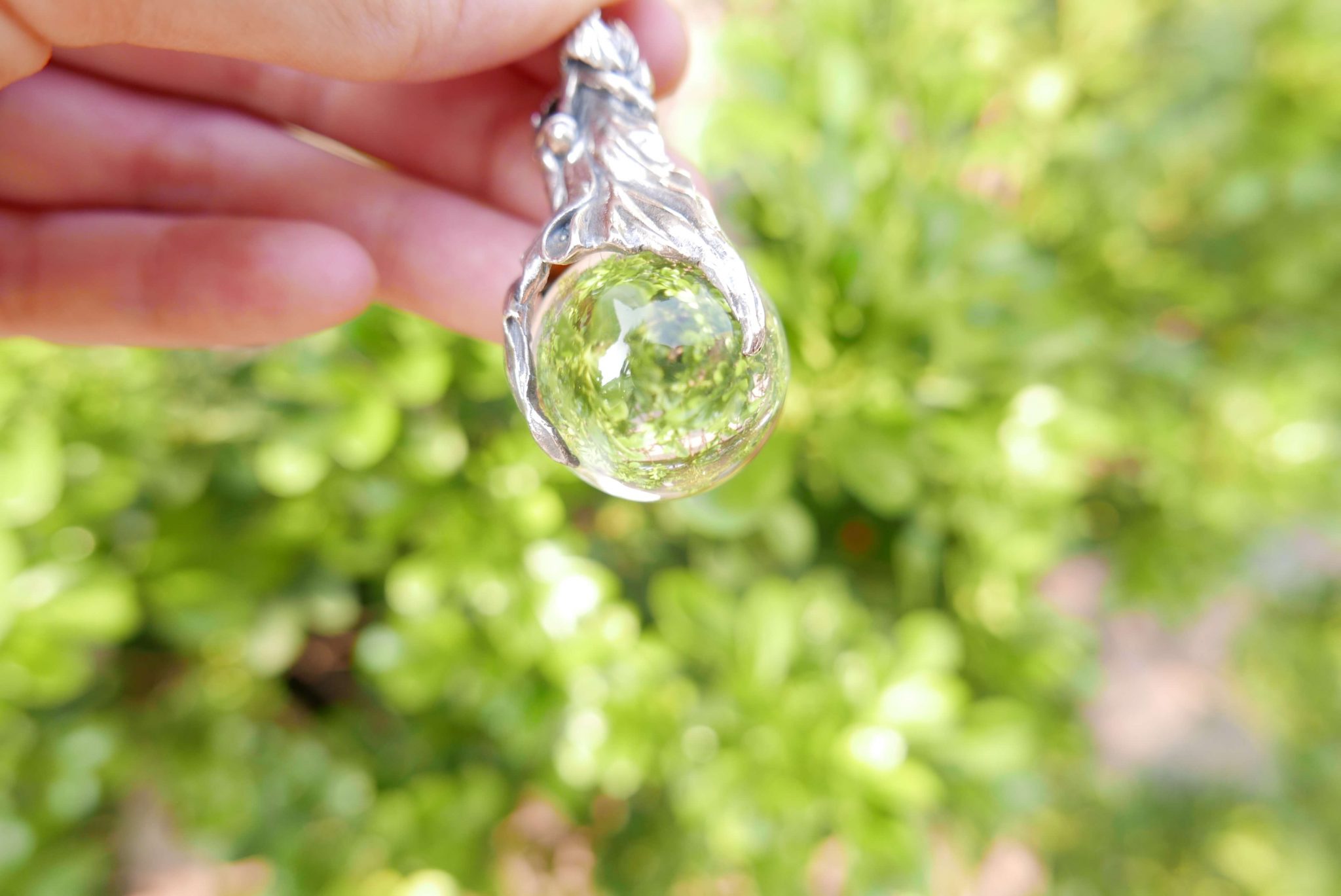 白水晶球天使純銀墜