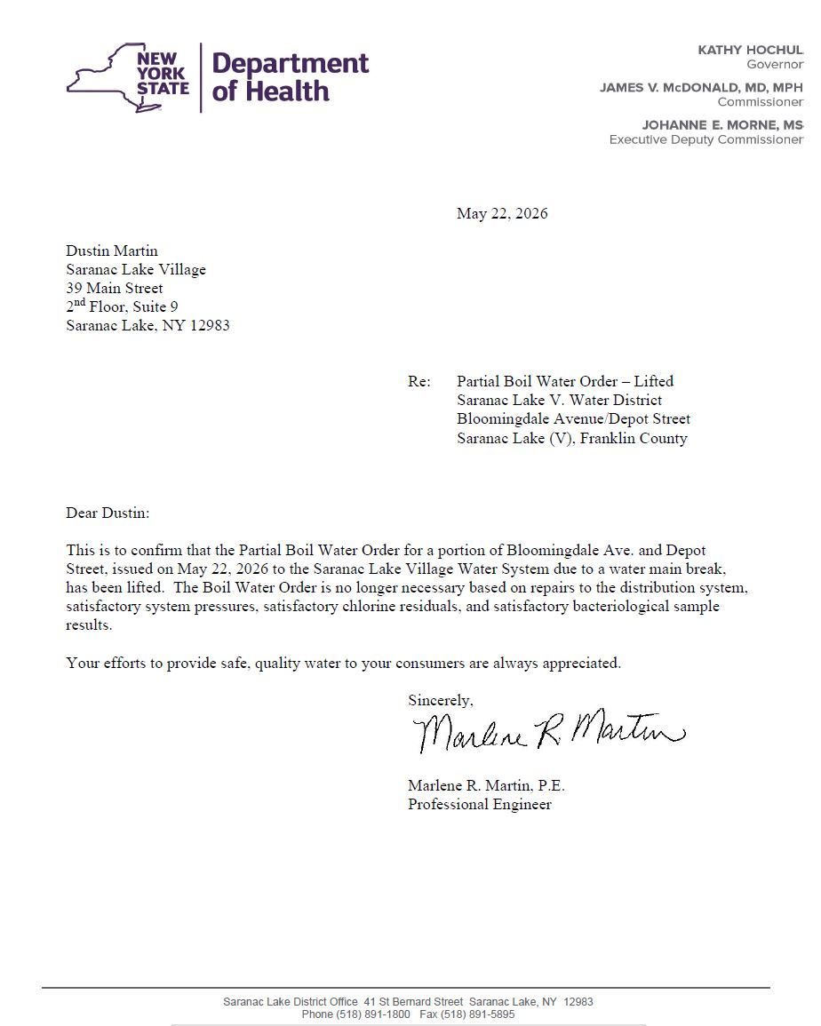 Lifted Partial Boil Water Order for a portion of Bloomingdale Ave. and Depot Street