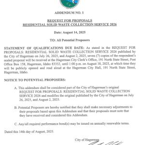 Addendum to the Advertisement for Residential Solid Waste Collection Services 2026