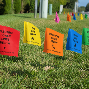 Utility marking flags in Meadow Grove