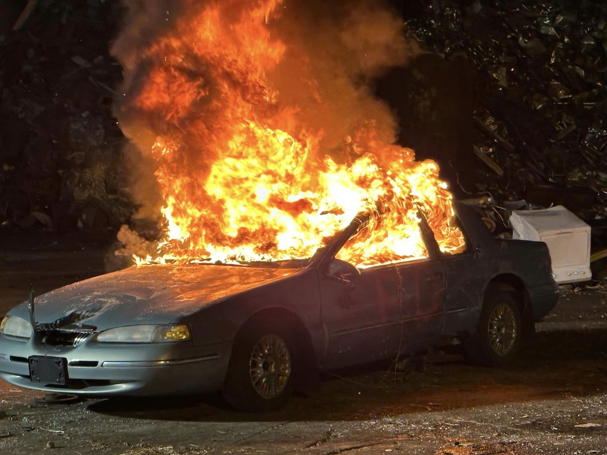 Vehicle fully engulfed in flames