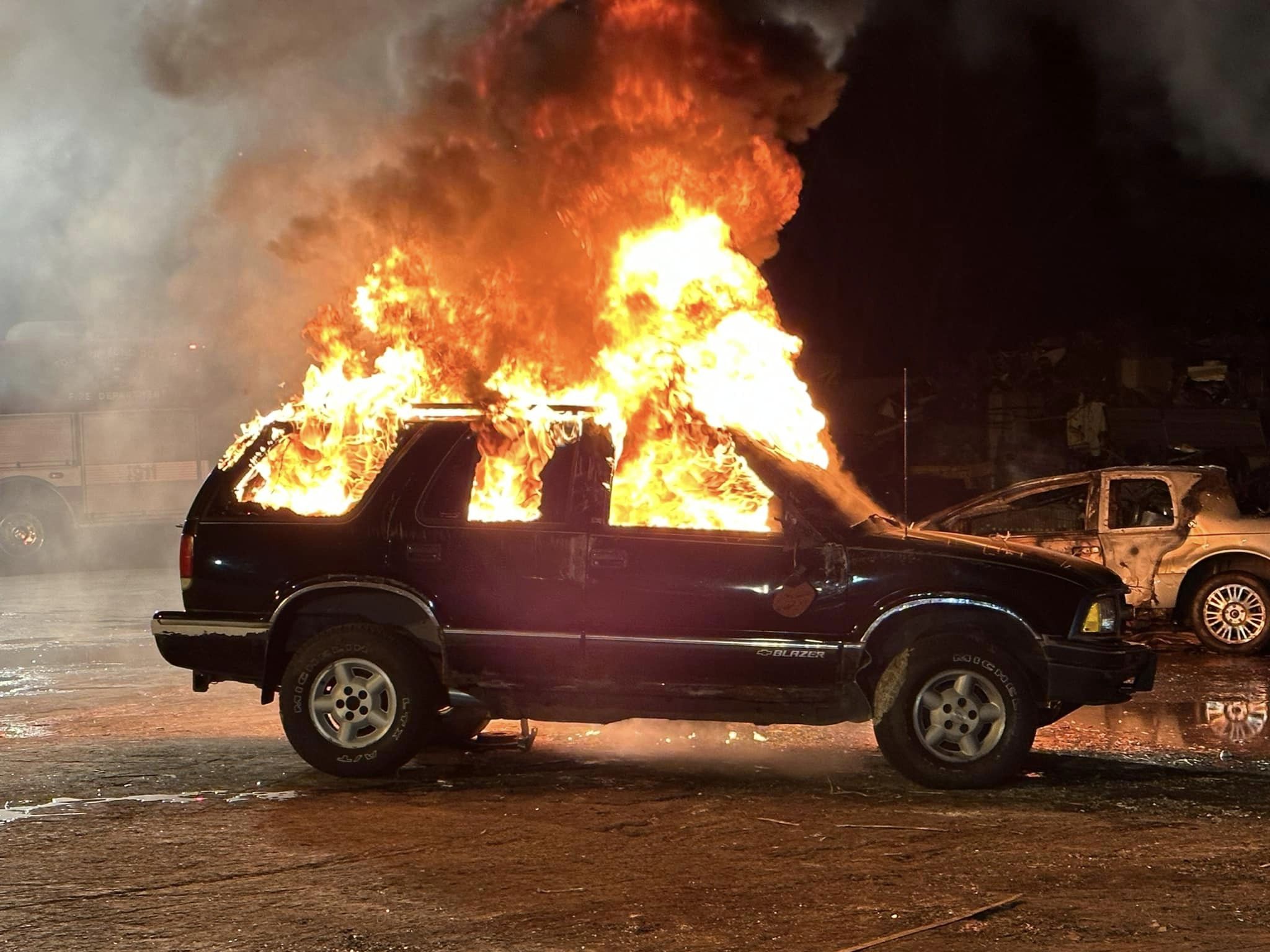 SUV fully involved in flames