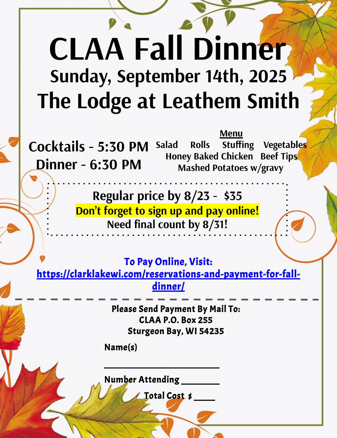 CLAA Fall Dinner 2025 info