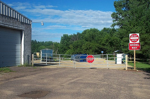 Stop sign at entry point