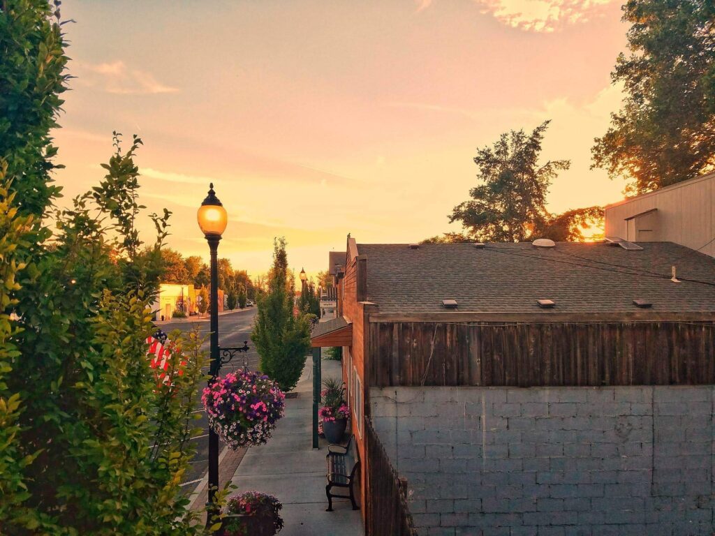 City street view during sunset