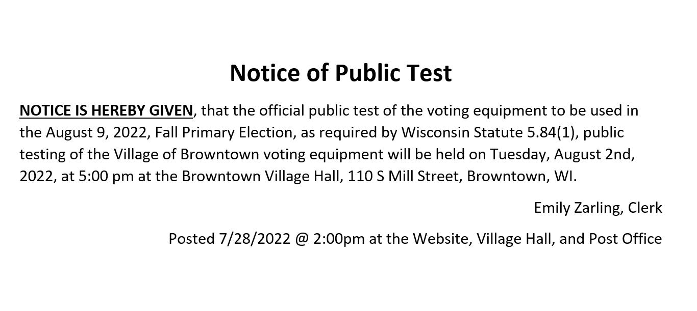 Notice of Public Test