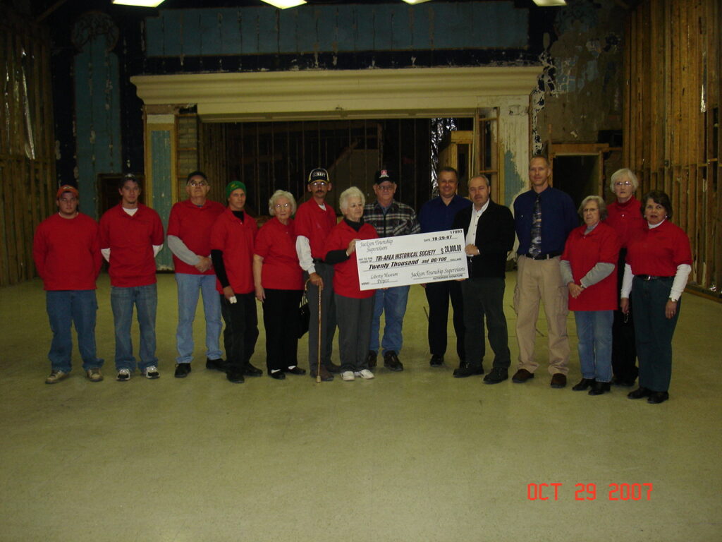 The Jackson Township Supervisors present a check to Tri-Area Museum & Historical Society to support the Liberty Museum Project.