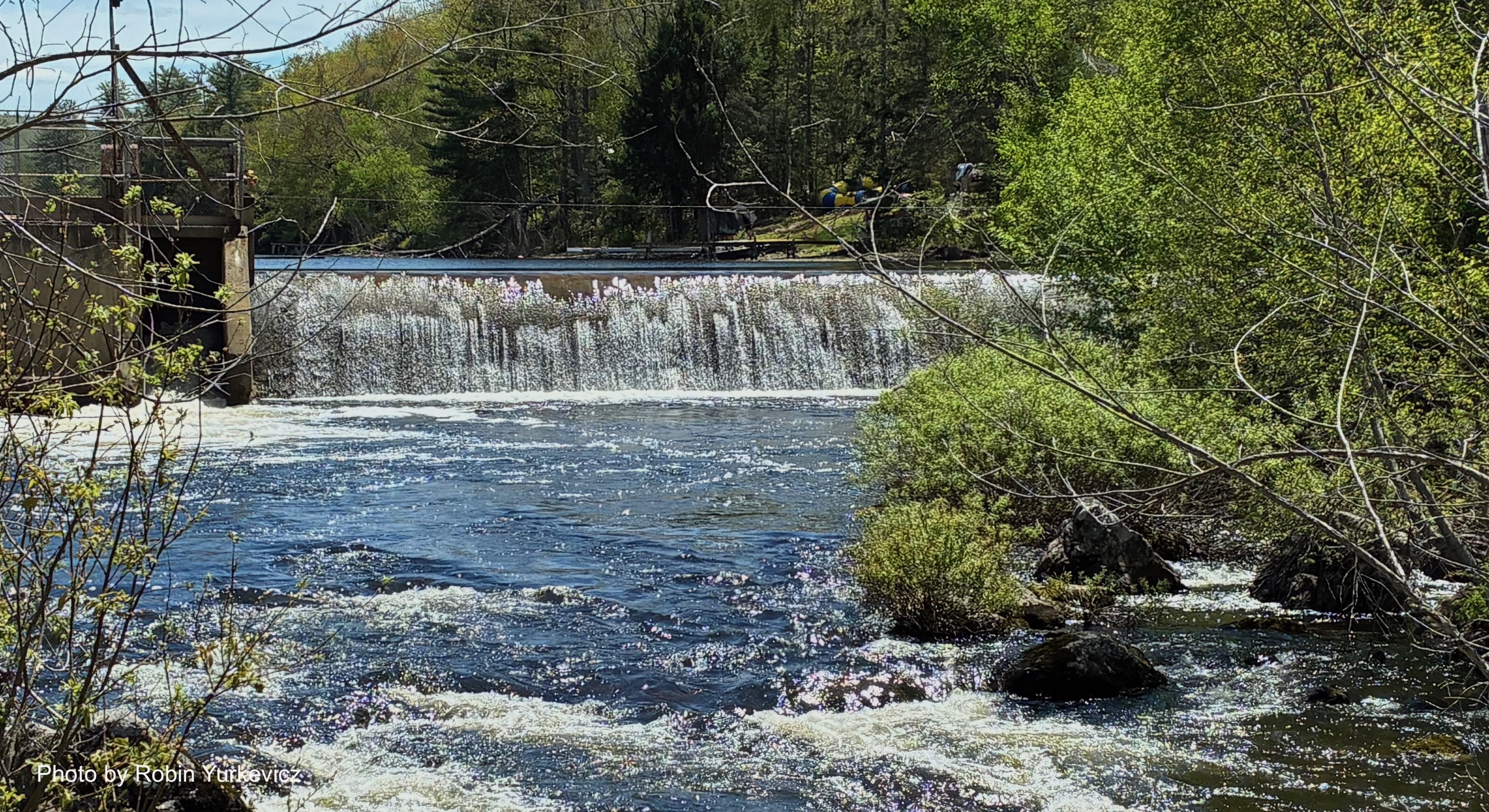 Rushing water over rocks at the Orland town dam