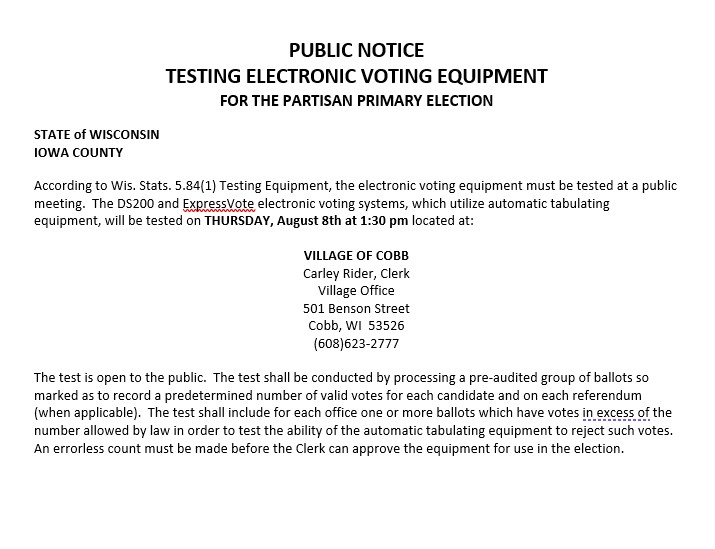 Public Test of Voting Equipment for August 13, 2024 Partisan Primary Election