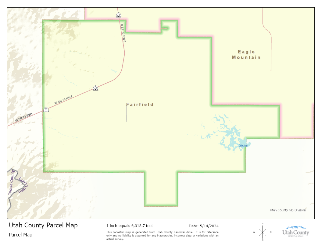 Utah county parcel map showing Fairfield outline