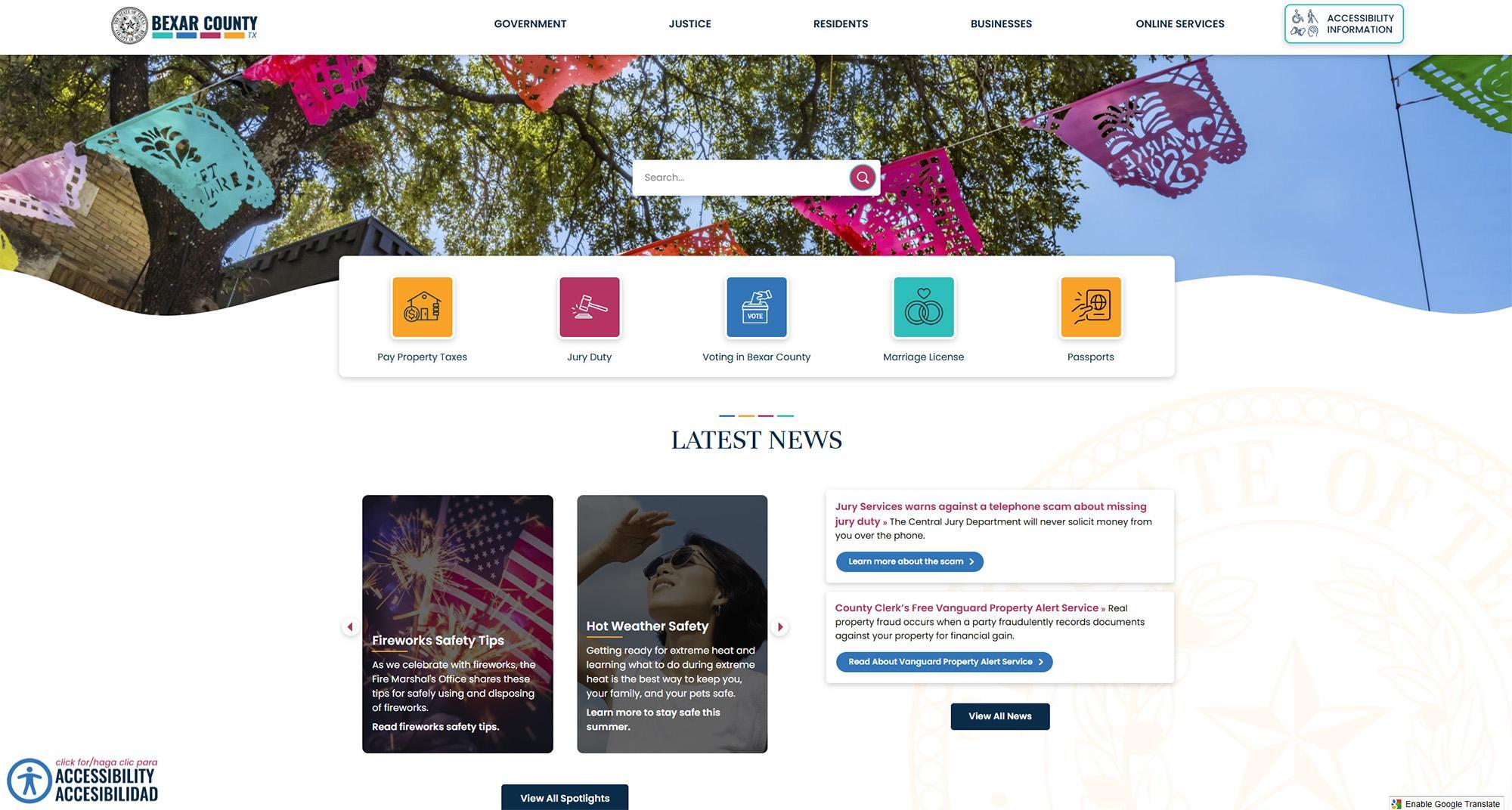 Bexar County webpage