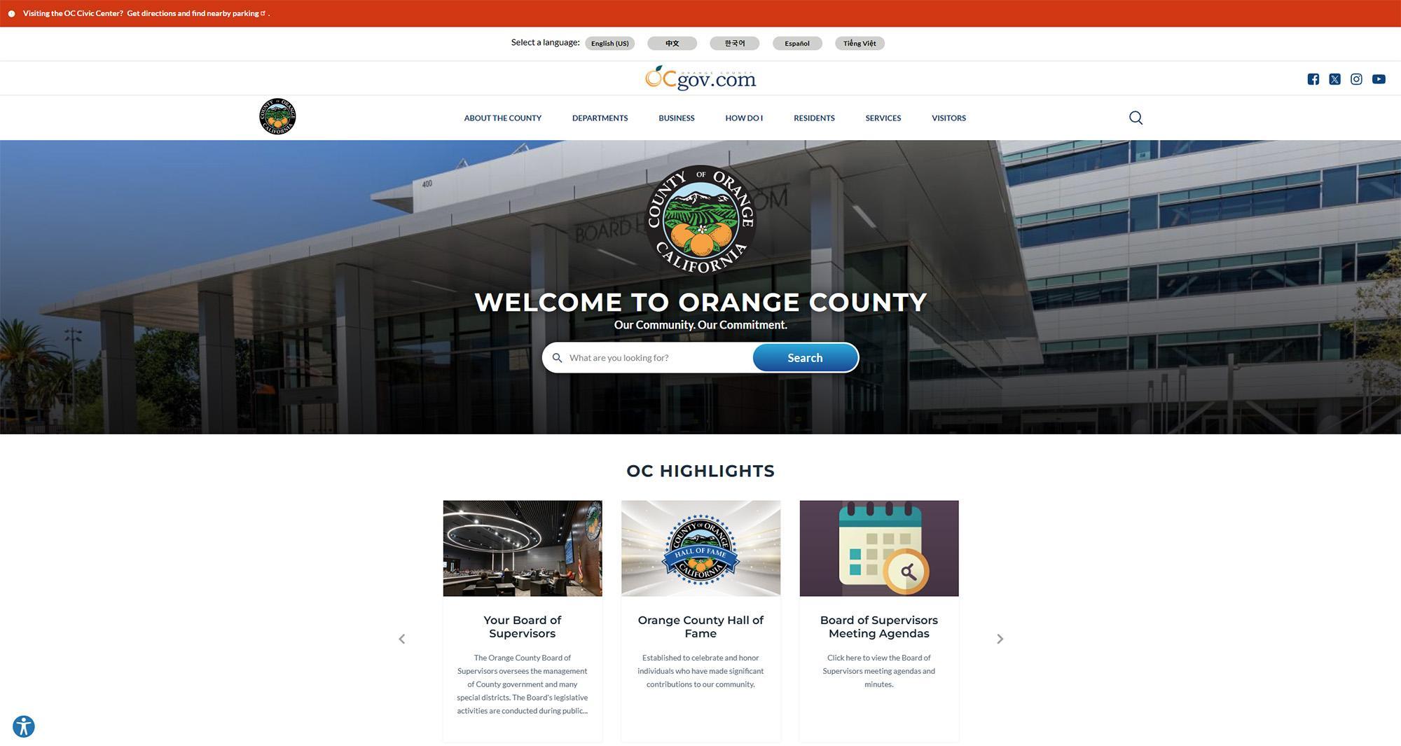 Orange County webpage