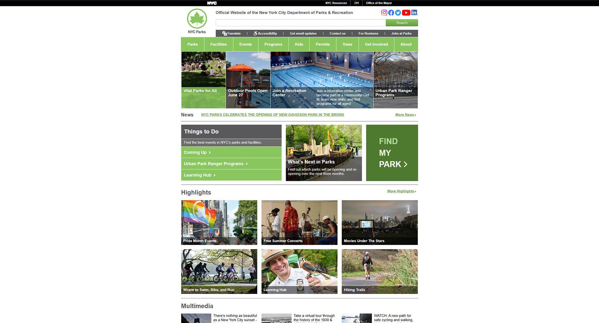 New York City Department of Parks and Recreation website