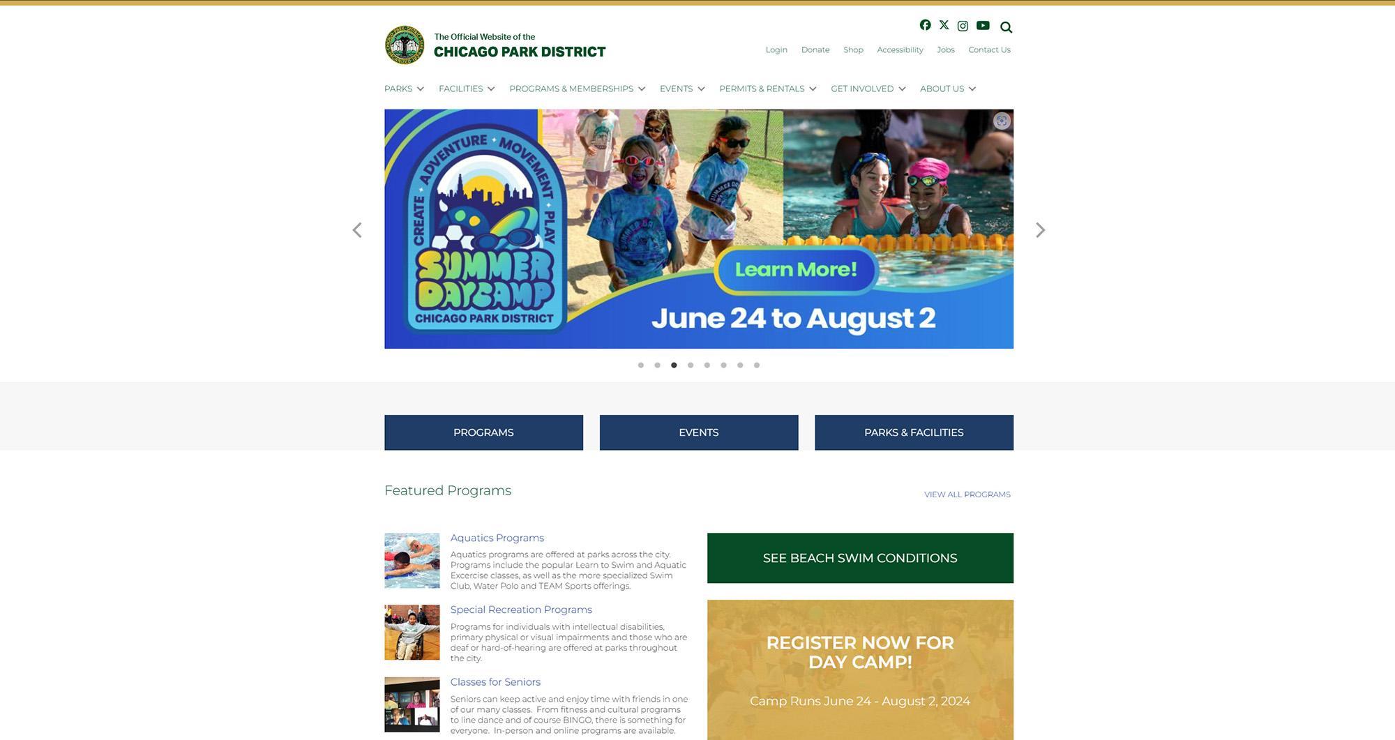 Chicago Park District homepage