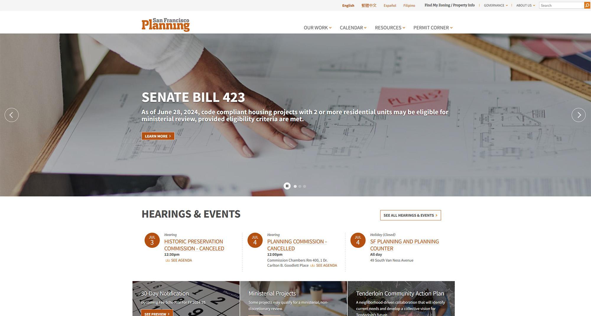 San Francisco Planning Department homepage