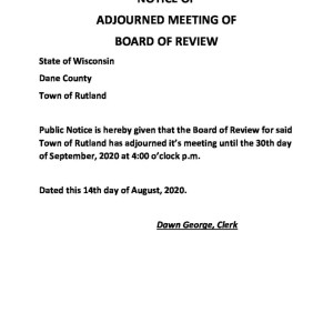 NOTICE OF ADJOURNED MEETING OF BOARD OF REVIEW