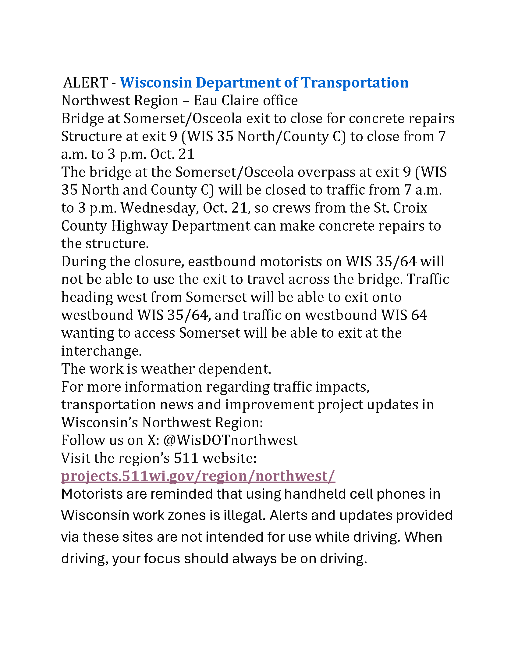 Exit 9 Overpass Closure