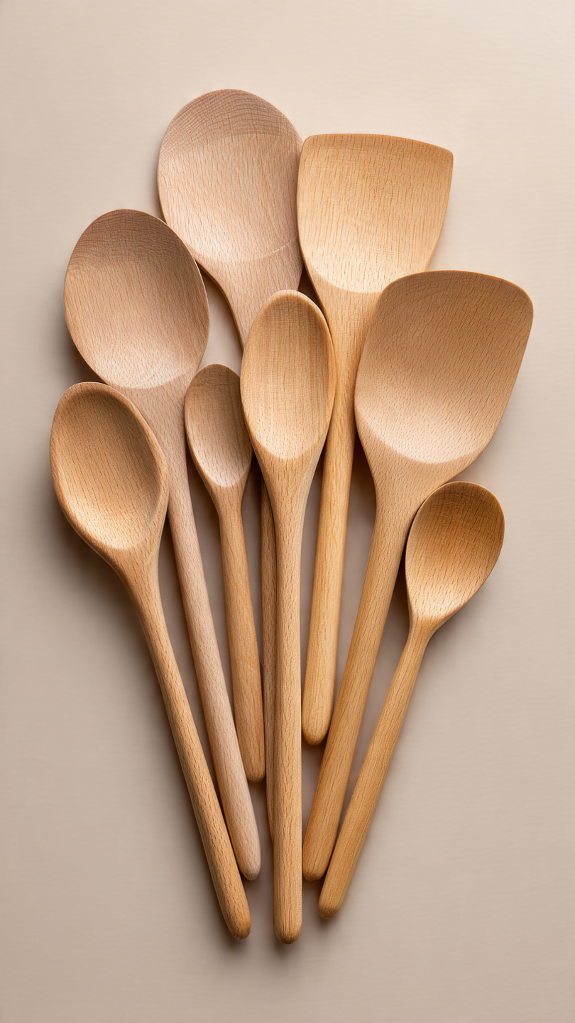 10pcs Wooden Kitchen Utensil Set Natural Wooden Spoons