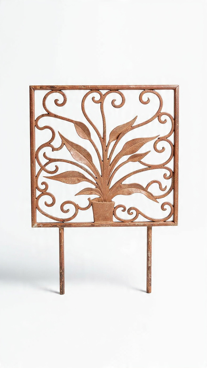 Verdant Scrollwork Metal Garden Border Panel 24x18in