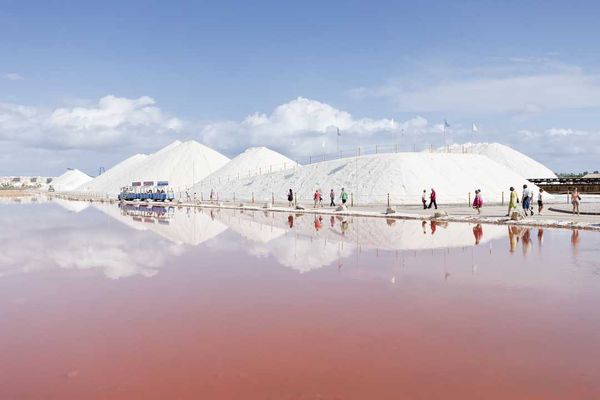 Alquila por horas Única laguna rosa y montañas de sal
