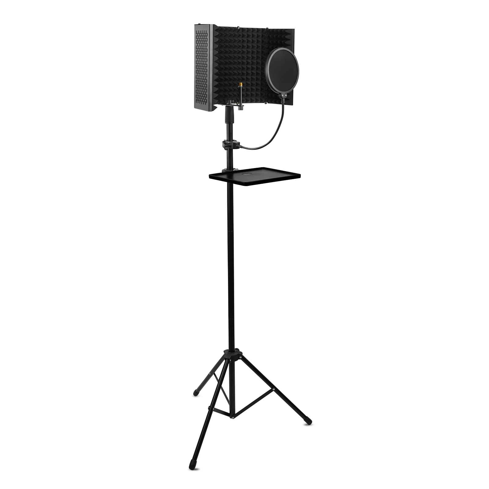 Touring Series Mic Stand with 5-Panel Isolation Shield, Pop Filter & Tripod Base · Black