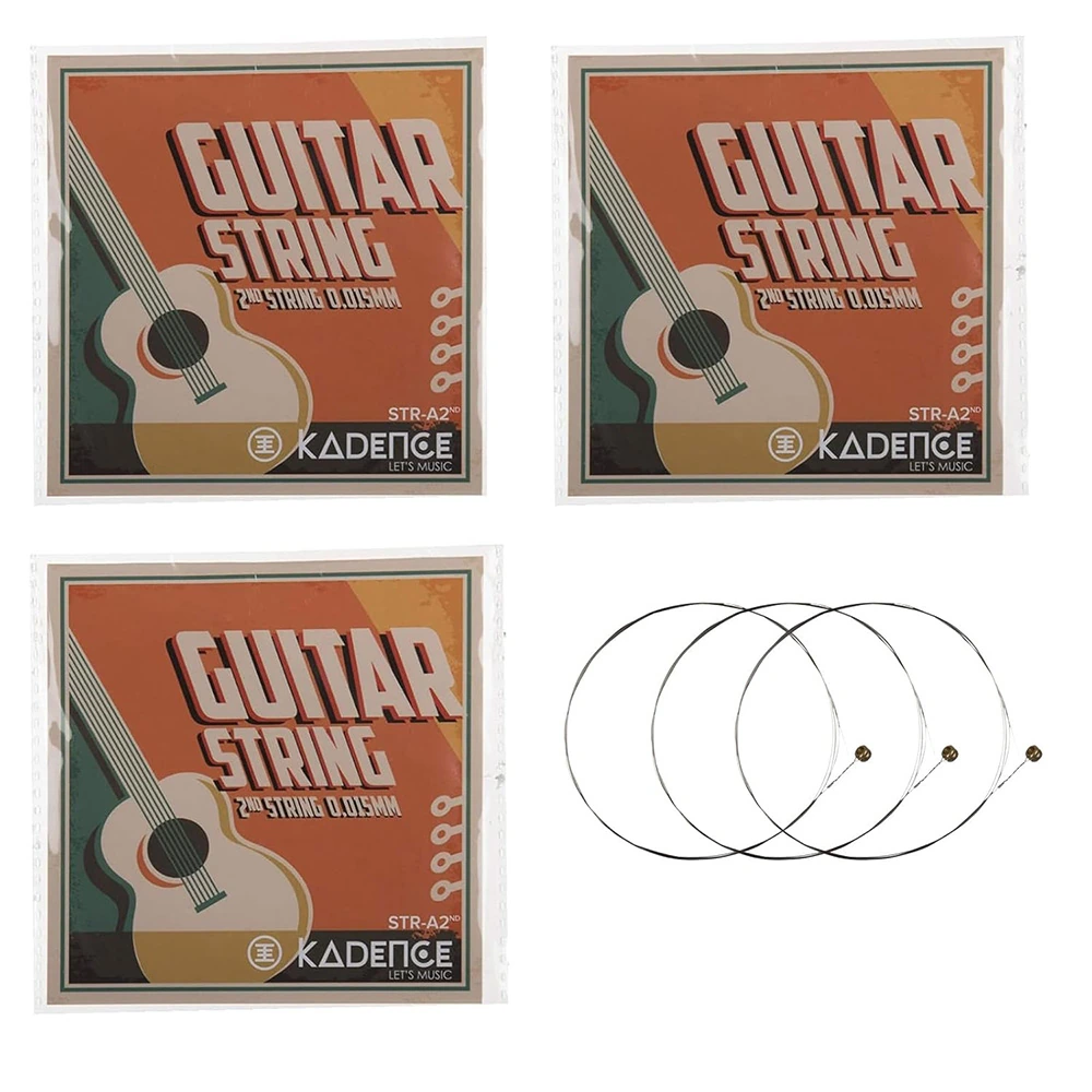 Kadence STRA2ND Jamming Series Acoustic Guitar Strings - Pack of 3 | Alloy Steel, 2nd B String (0.015 Gauge) | For Acoustic & Semi-Acoustic Guitars