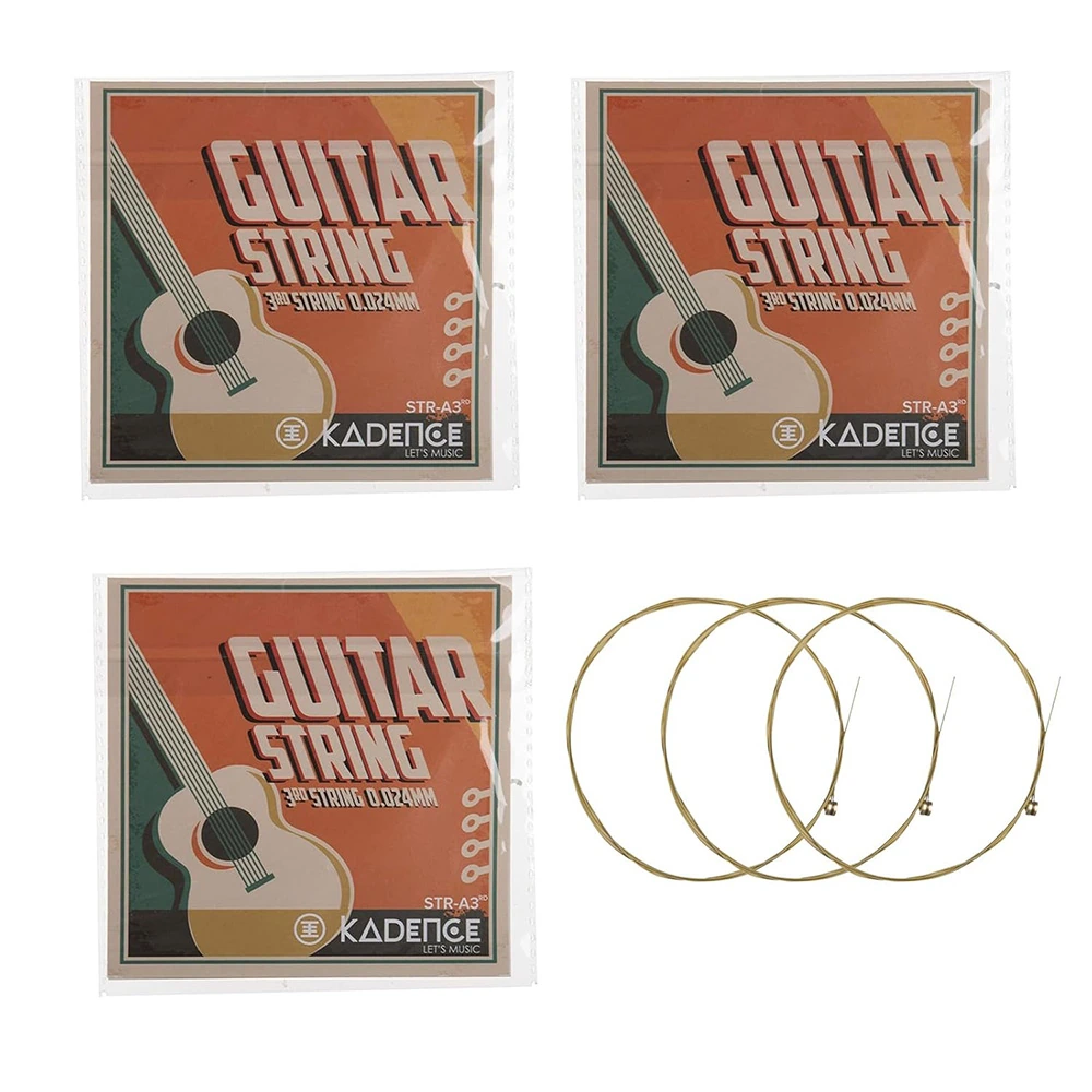 Kadence STRA3RD Jamming Series Acoustic Guitar Strings - Pack of 3 | Alloy Steel, 3rd G String (0.024 Gauge) | For Acoustic & Semi-Acoustic Guitars