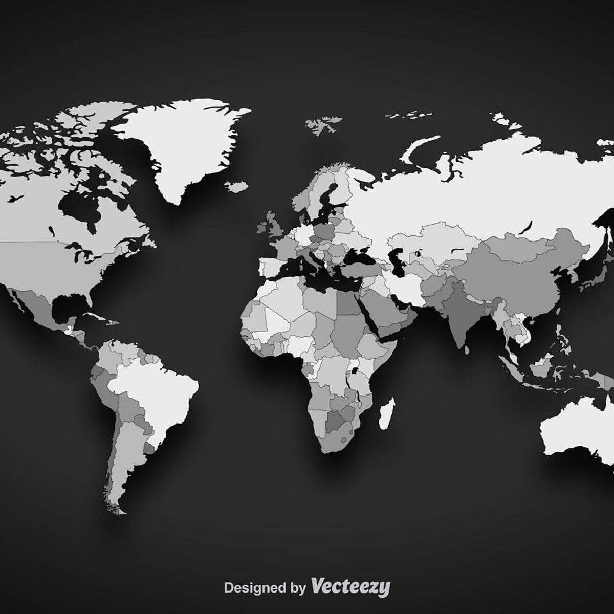 Карта мира черно белая фото