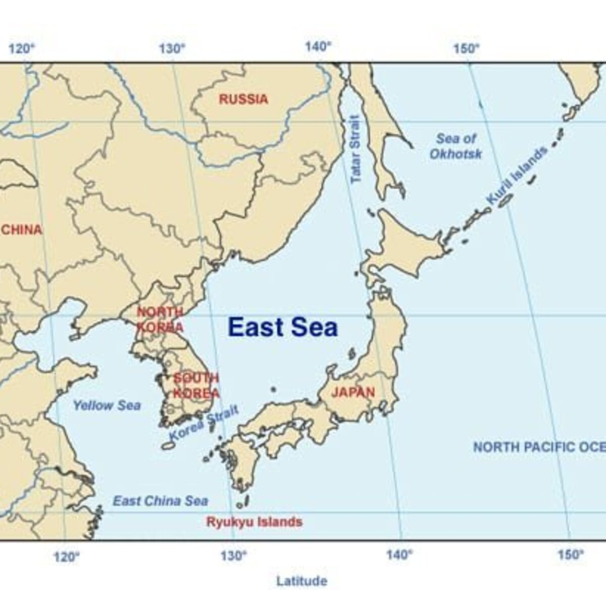 японское море на карте мира