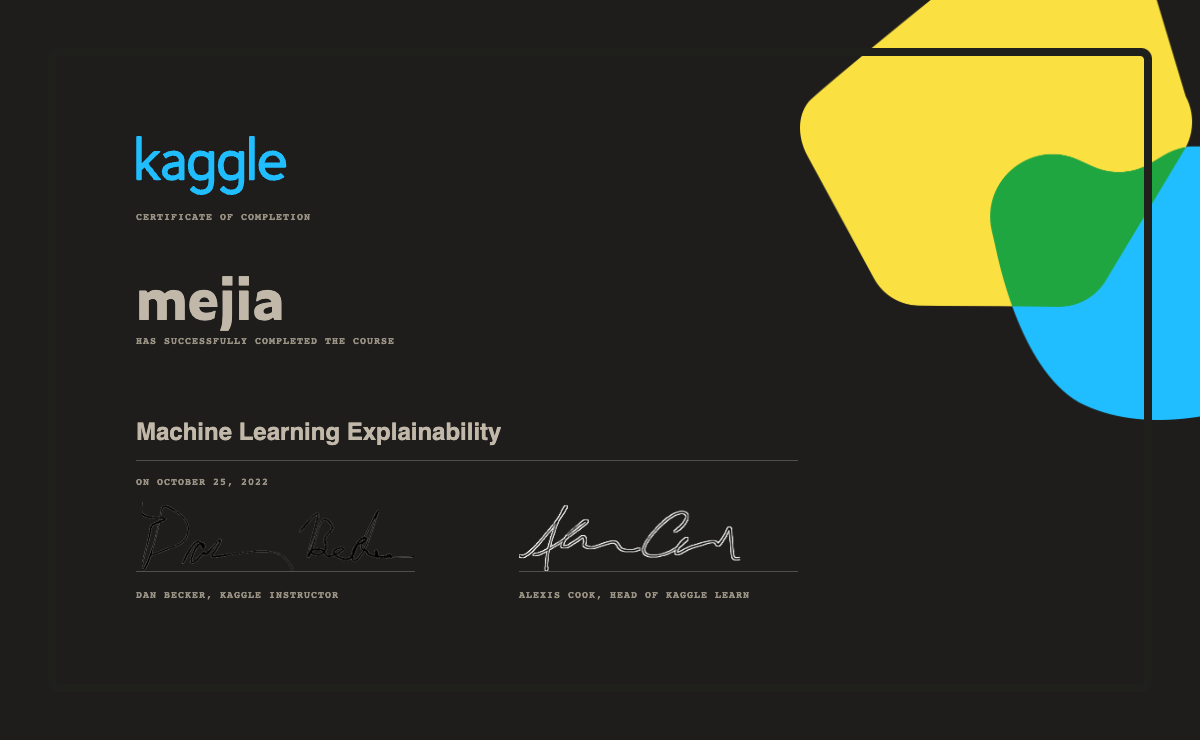 Pat Completed The Machine Learning Explainability Course On Kaggle 