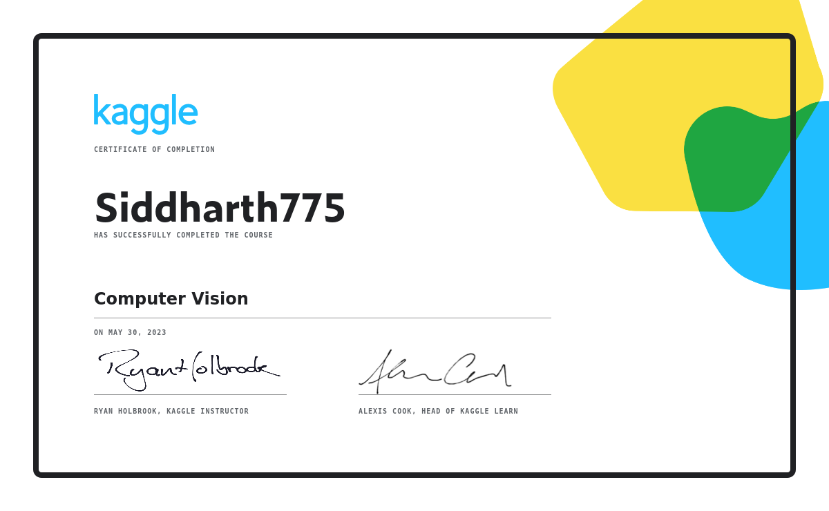 Siddharth775 Completed The Computer Vision Course On Kaggle Siddharth775 Completed The Computer Vision Course On Kaggle