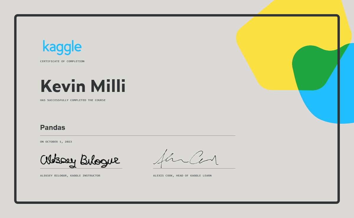 Kevin Milli Completed The Pandas Course On Kaggle Kevin Milli Completed The Pandas Course On Kaggle