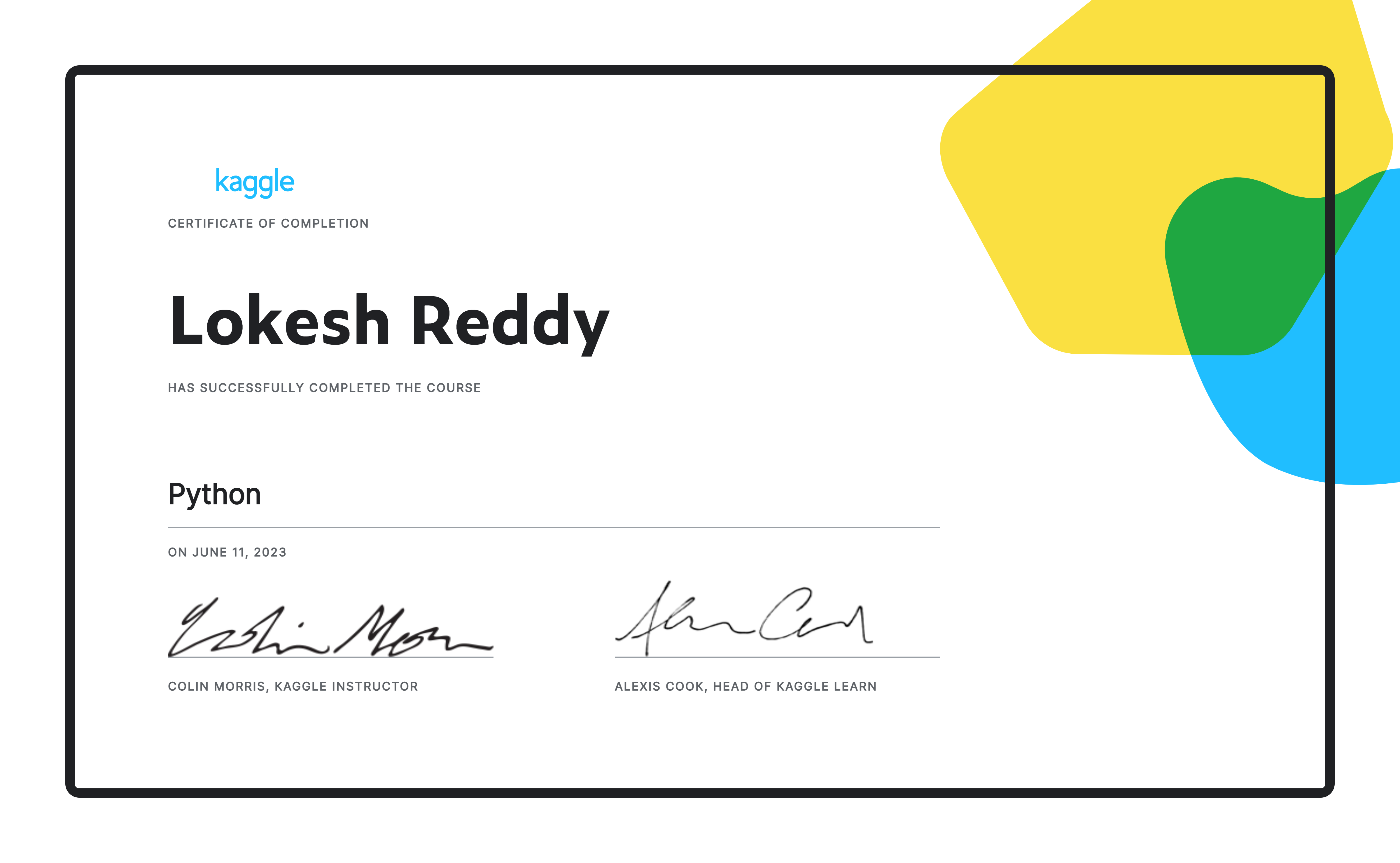 Lokesh Reddy Completed The Python Course On Kaggle Lokesh Reddy Completed The Python Course On Kaggle