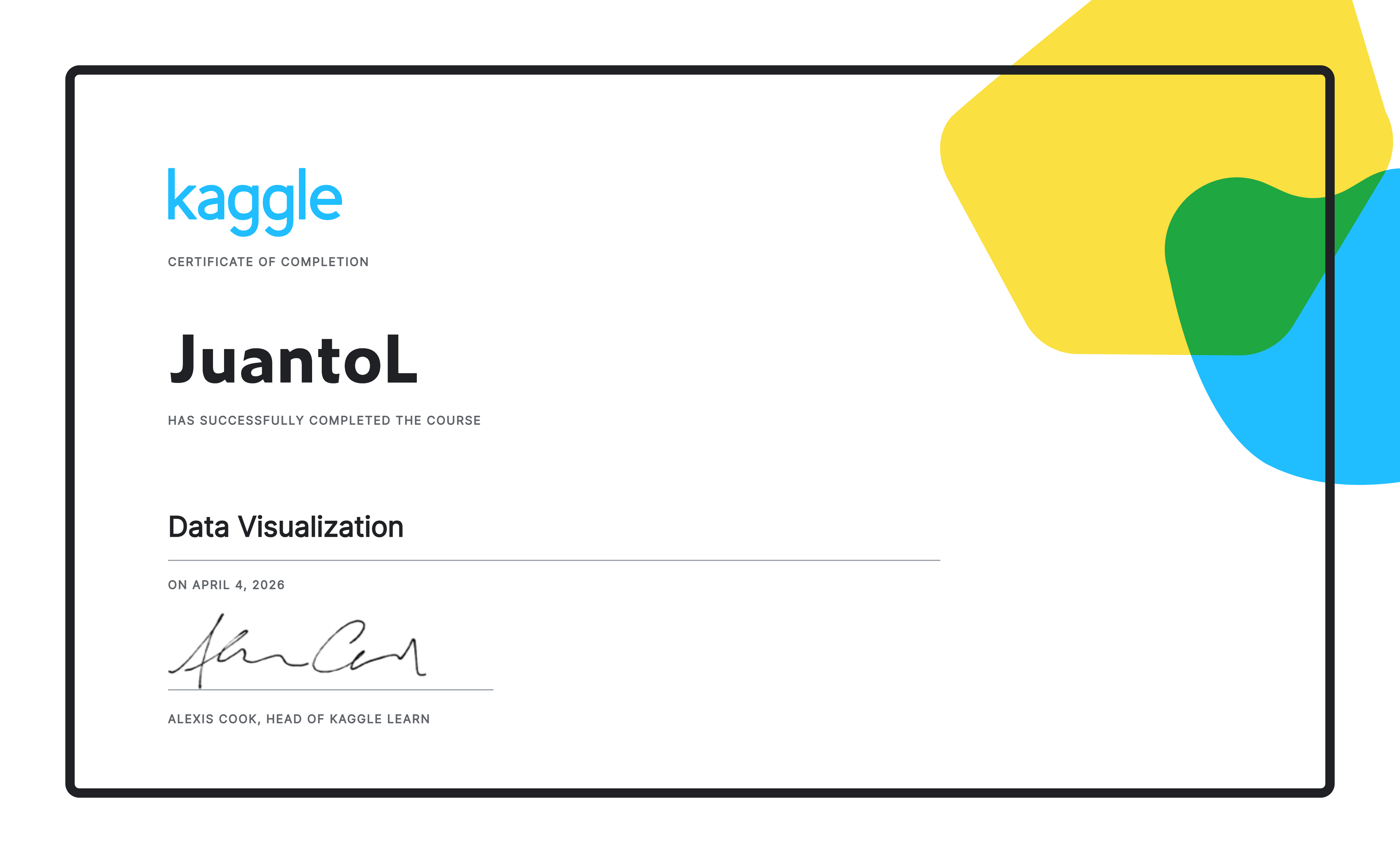 JuantoL completed the Data Visualization course on Kaggle!