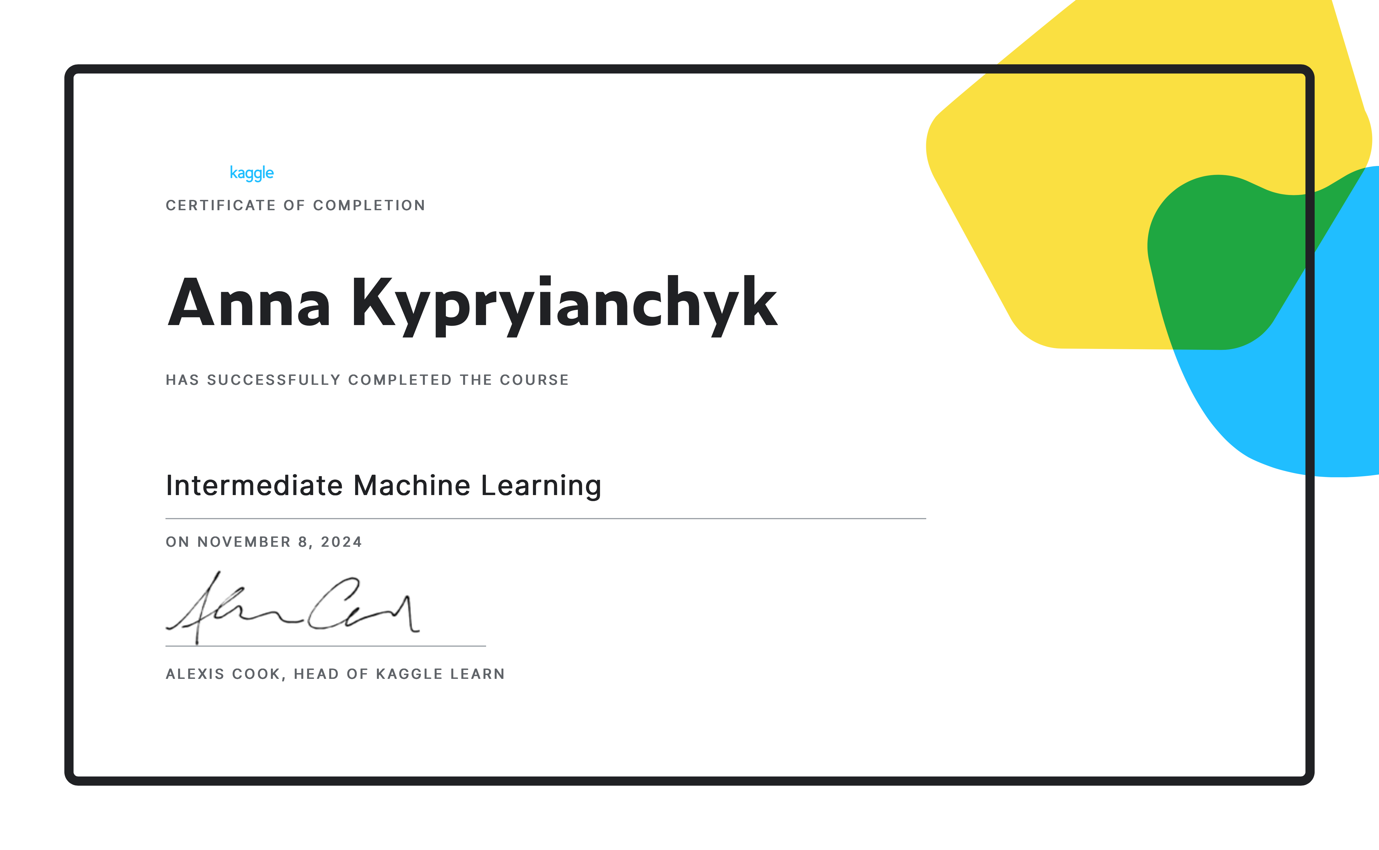 Anna K Completed The Intermediate Machine Learning Course On Kaggle Anna K Completed The Intermediate Machine Learning Course On Kaggle
