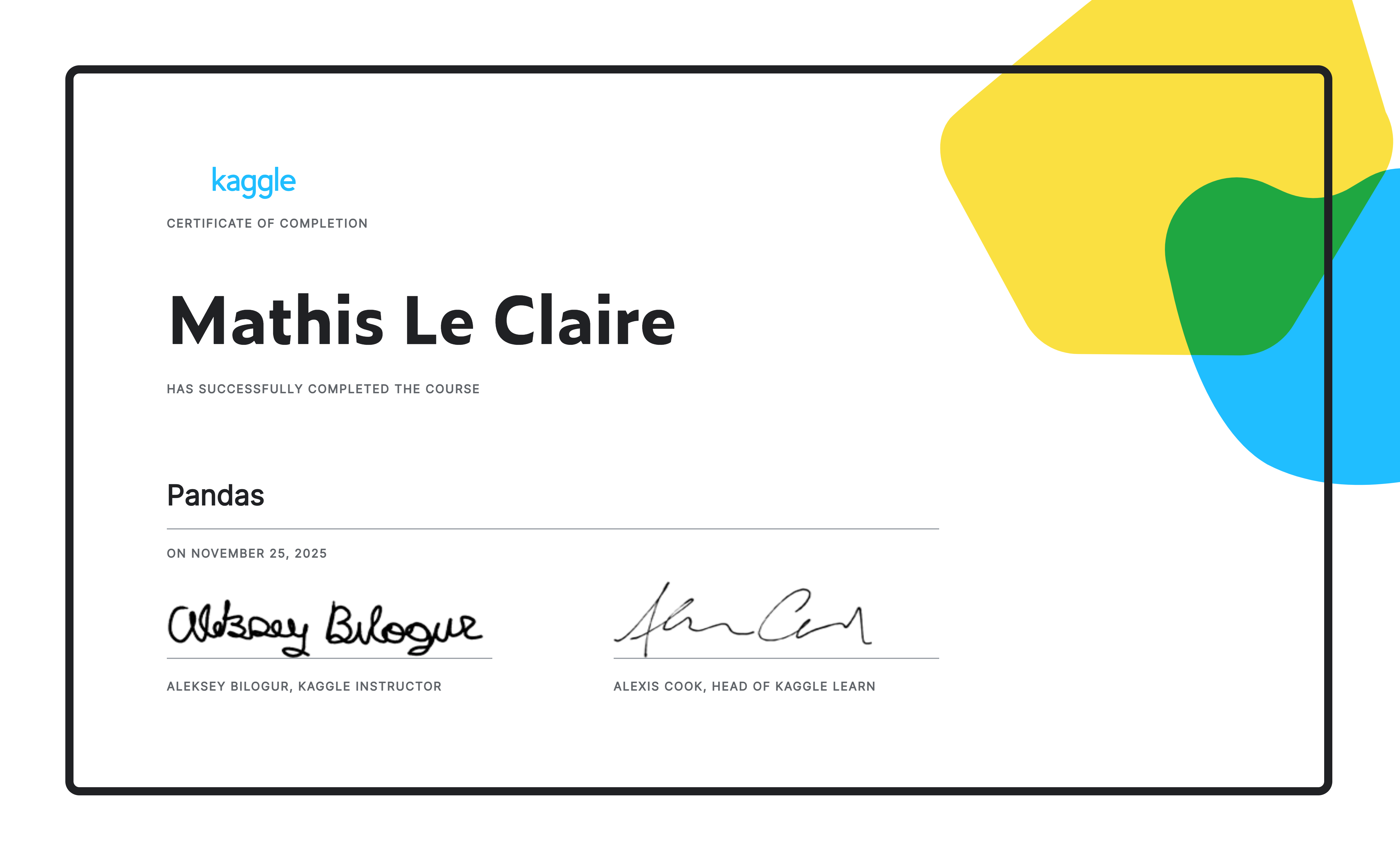 Mathis Le Claire completed the Pandas course on Kaggle!
