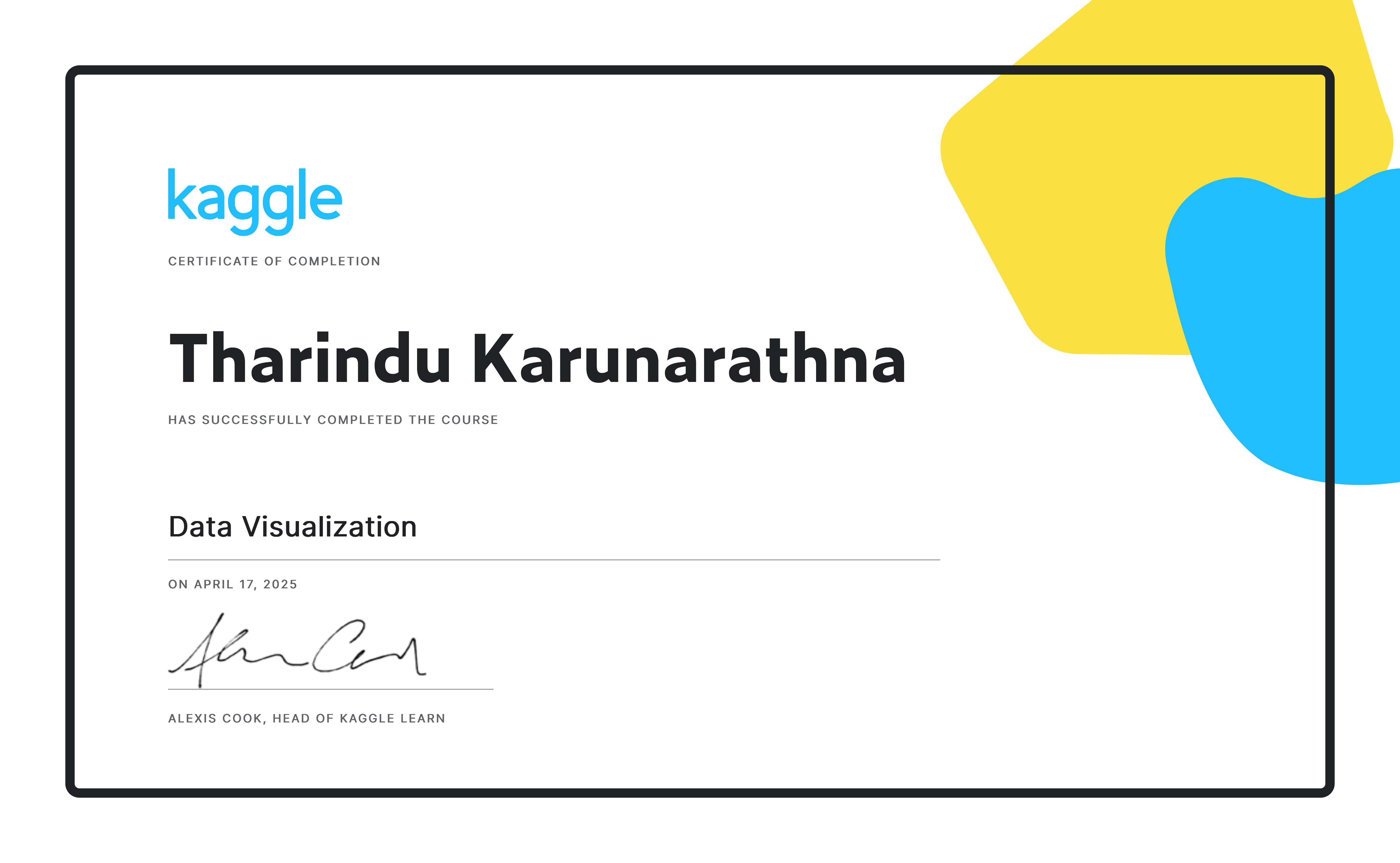 Tharindu Karunarathna completed the Data Visualization course on Kaggle!