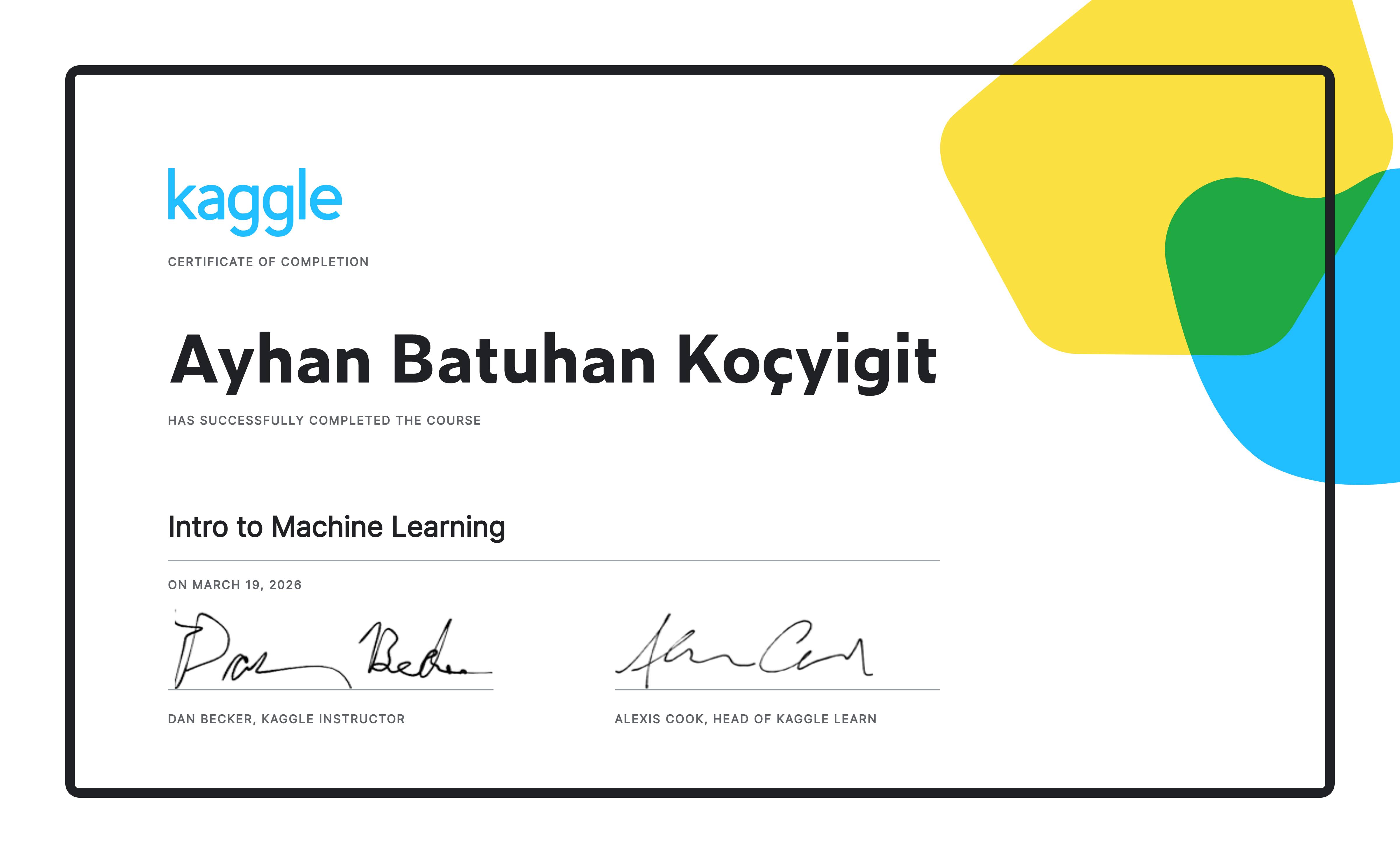 github - batuhan-hub python projects Images High... Ayhan Batuhan Koçyigit completed the Intro to Machine Learning course ...