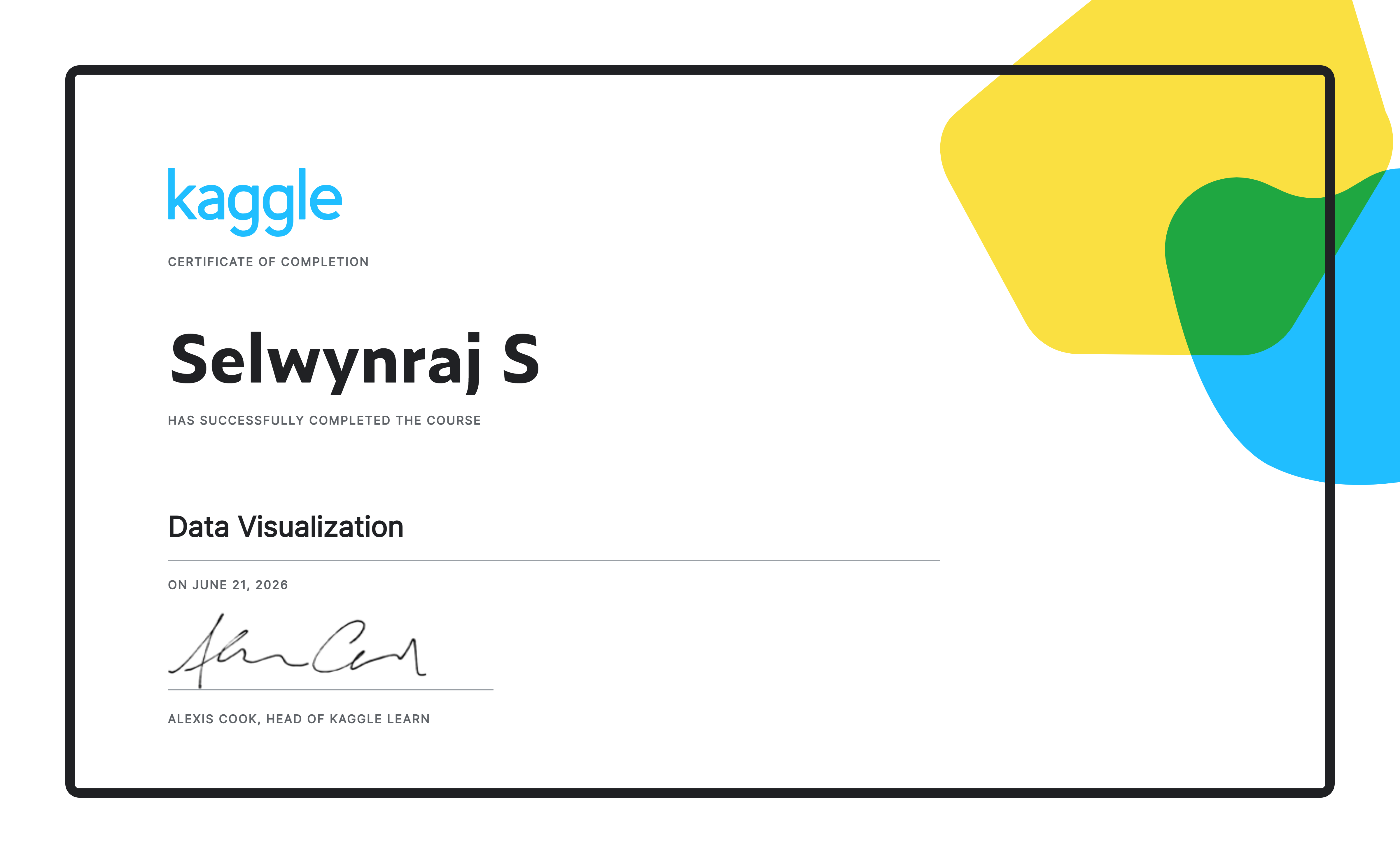Selwynraj S completed the Data Visualization course on Kaggle!