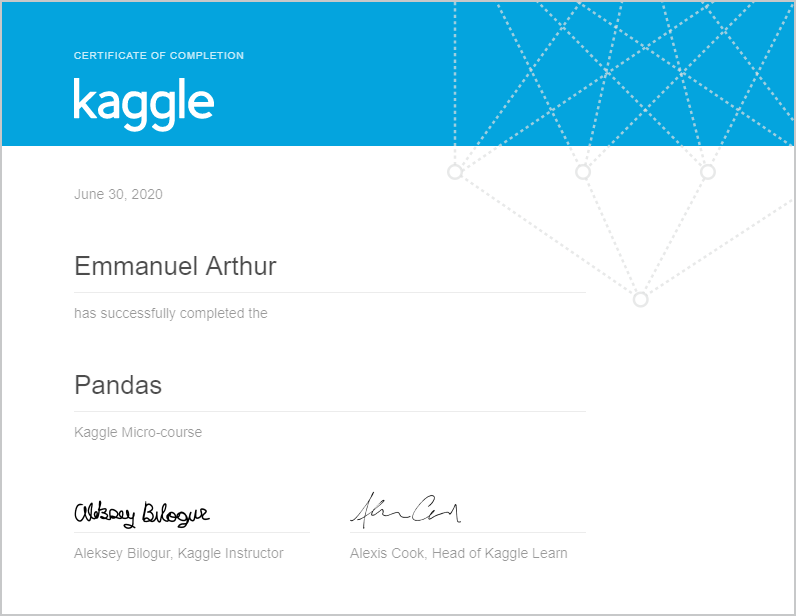 Emmanuel Arthur Completed The Pandas Course On Kaggle Emmanuel Arthur Completed The Pandas Course On Kaggle