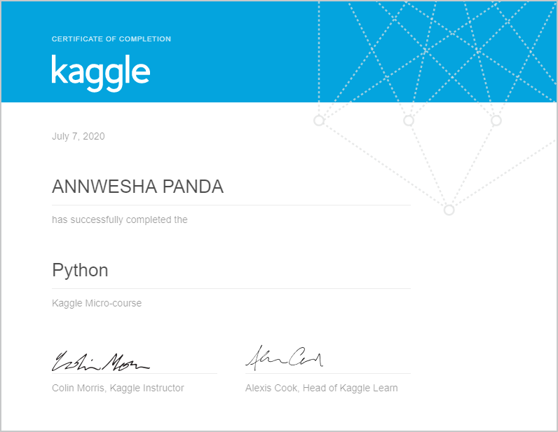 Annwesha Panda Completed The Python Course On Kaggle Annwesha Panda Completed The Python Course On Kaggle