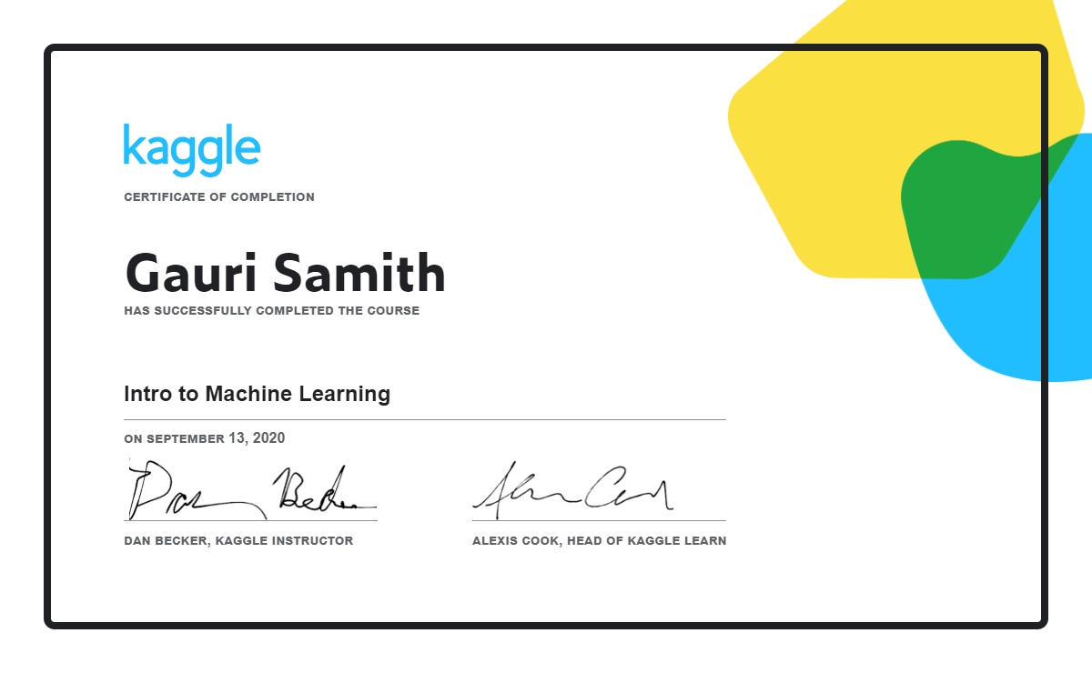 Idk Anymore completed the Intro to Machine Learning course on Kaggle!