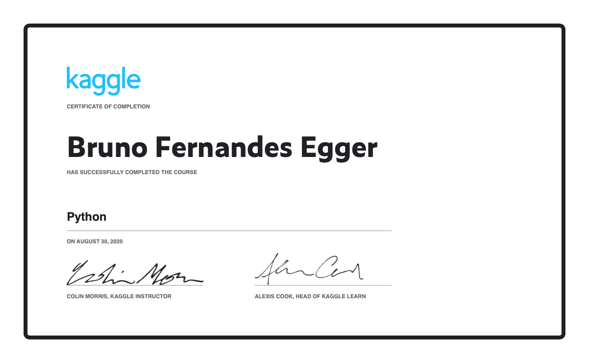 Bruno fernandes egger completed the python course on kaggle 