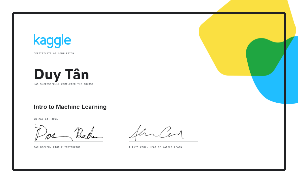 Duy t n completed the intro to machine learning course on kaggle 