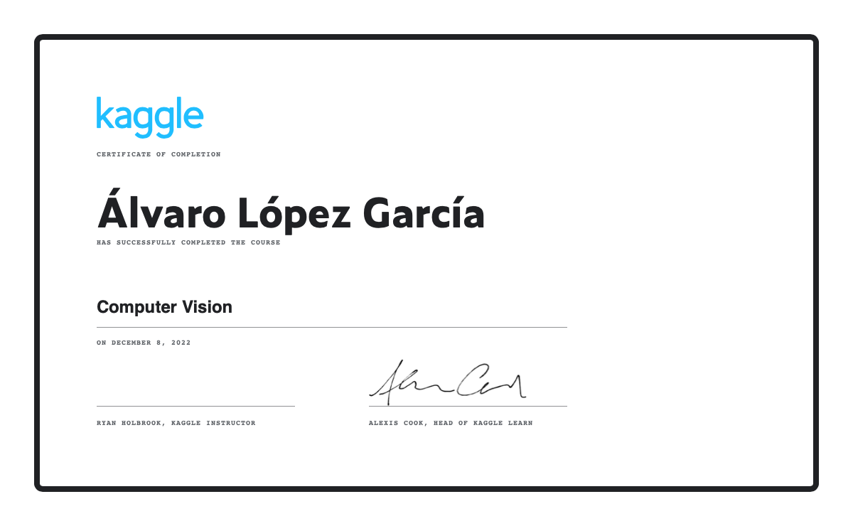  lvaro l pez garc a completed the computer vision course on kaggle 