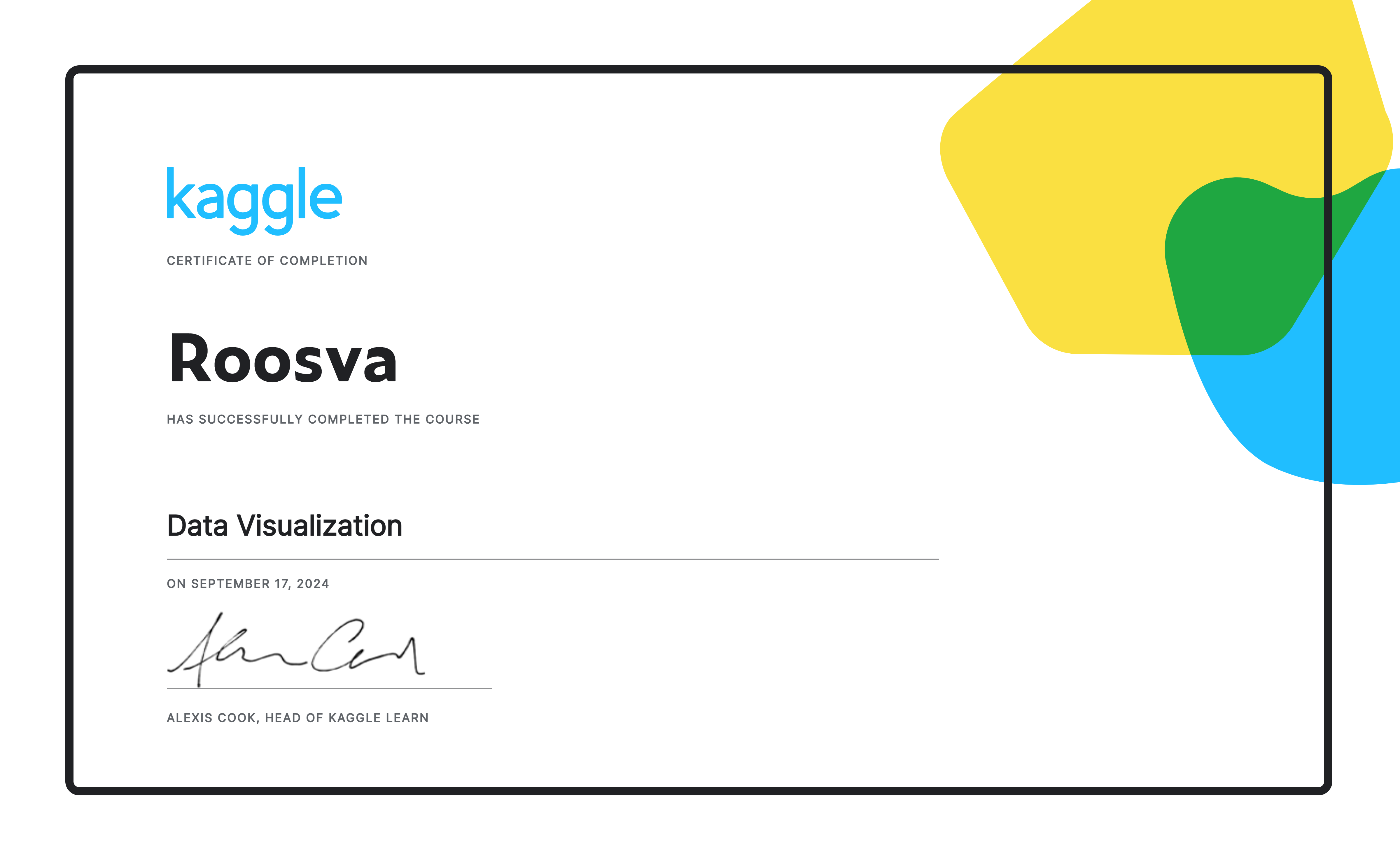 Roosva completed the Data Visualization course on Kaggle!