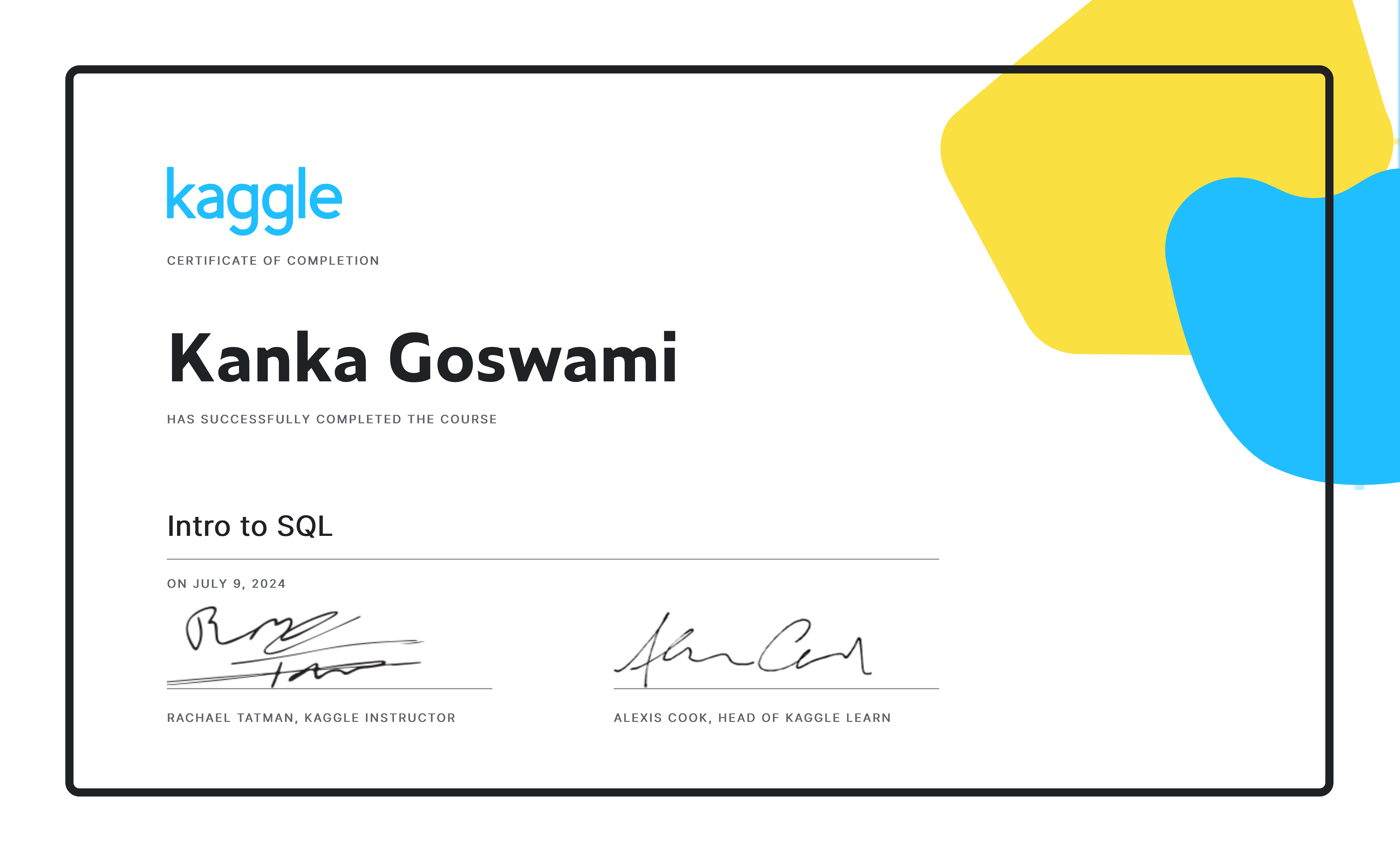 Kanka Goswami Completed The Intro To Sql Course On Kaggle Kanka Goswami Completed The Intro To Sql Course On Kaggle
