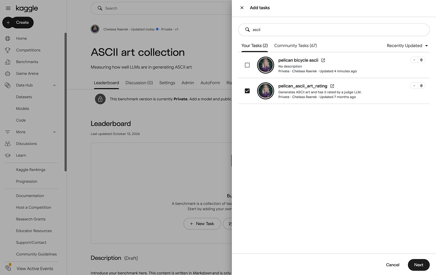 Benchmarks Documentation | Kaggle