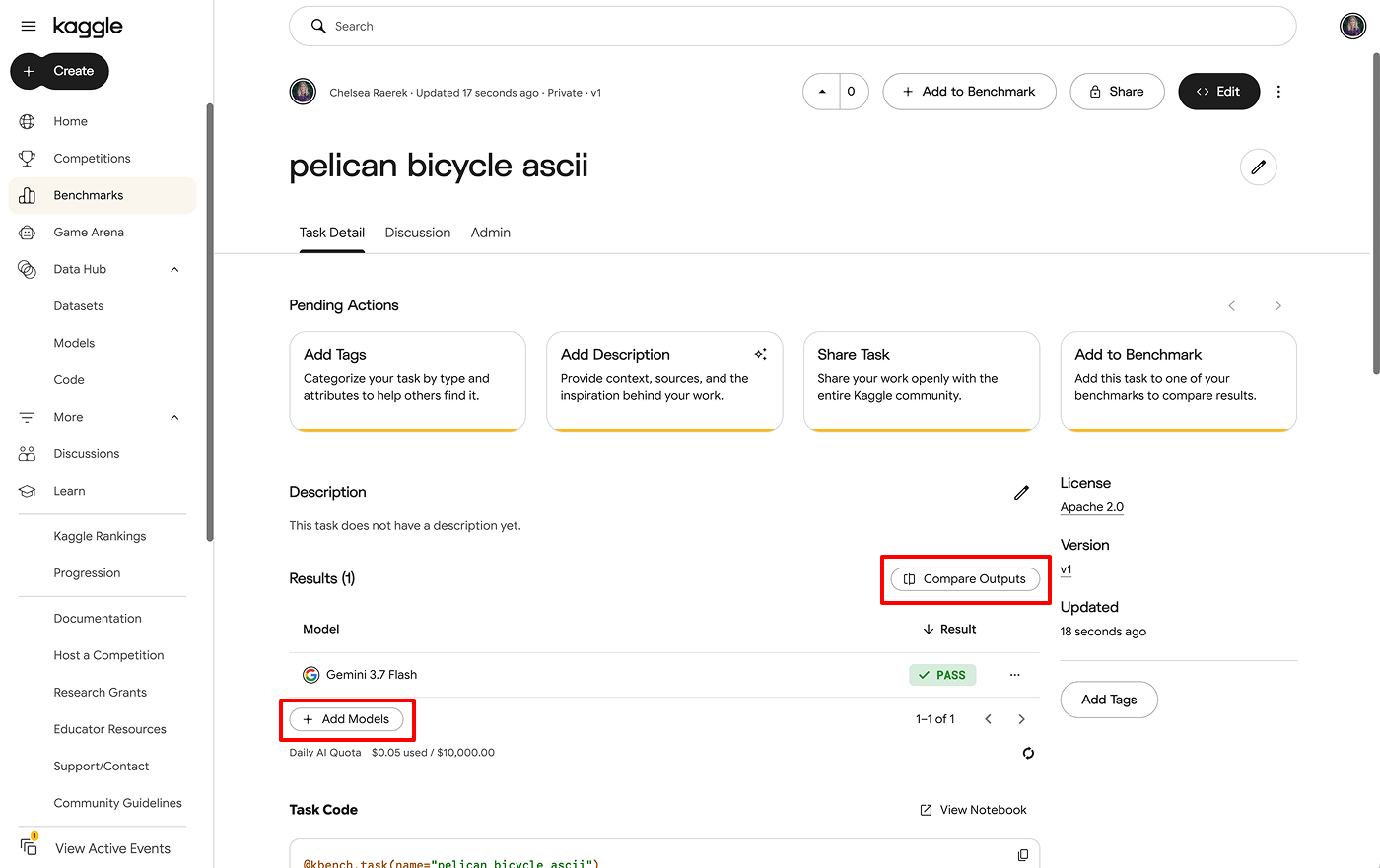 Benchmarks Documentation | Kaggle
